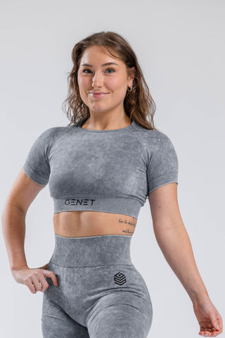 ACID WASH SEAMLESS TOP | TRIDENT GREY