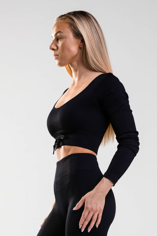 LONG SLEEVE RIBBED TOP | BLACK